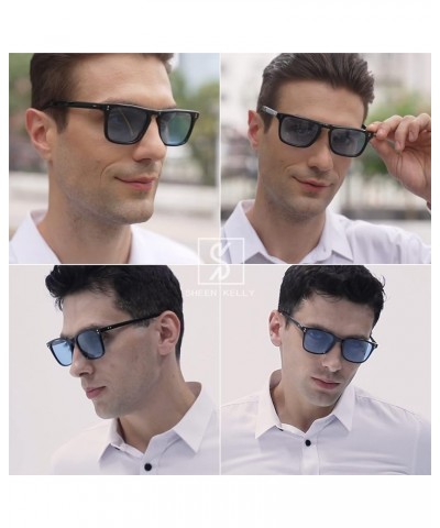 TR90 Polarized Sunglasses Square for Men Women Black Frame Glasses Downey See Through Lens Blue Tinted Eyewear Polarized 2pcs...