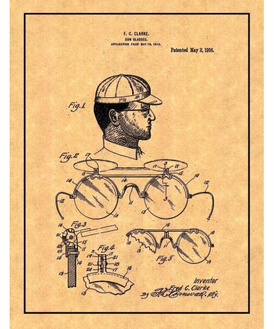 Sunglasses Patent Print Blueprint with Border (8.5" x 11") M15538 8.5" x 11" Gold $11.31 Rectangular