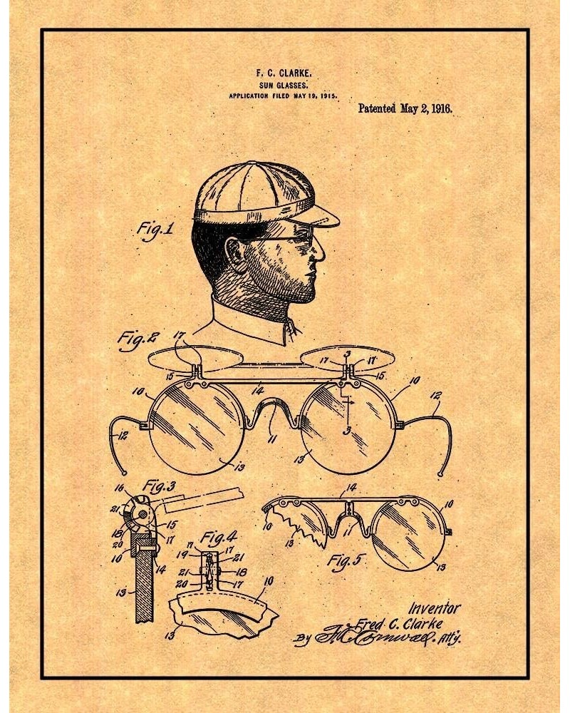 Sunglasses Patent Print Blueprint with Border (8.5" x 11") M15538 8.5" x 11" Gold $11.31 Rectangular