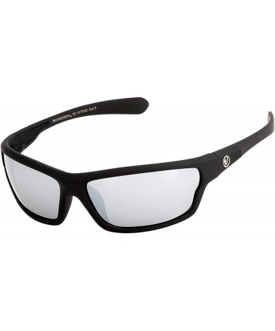 Men's Rectangular Sports Wrap 65mm Polarized Sunglasses Black Matte Rubberized, Silver Mirror Lens Ice Silver Mirror $7.24 Sport