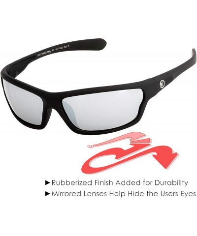 Men's Rectangular Sports Wrap 65mm Polarized Sunglasses Black Matte Rubberized, Silver Mirror Lens Ice Silver Mirror $7.24 Sport