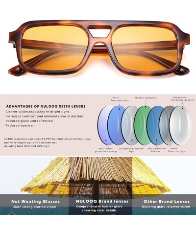 Retro 70s Square Aviator Sunglasses for Women Men Vintage Trendy Rectangle Orange Tinted Sunglasses A1* (Yellow Tortoise Fram...