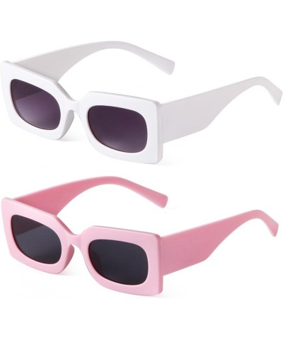 Retro Rectangle Sunglasses for Women Fashion Oval Lenses Pink Square Frame with UV400 Protection Pink+white $8.94 Square