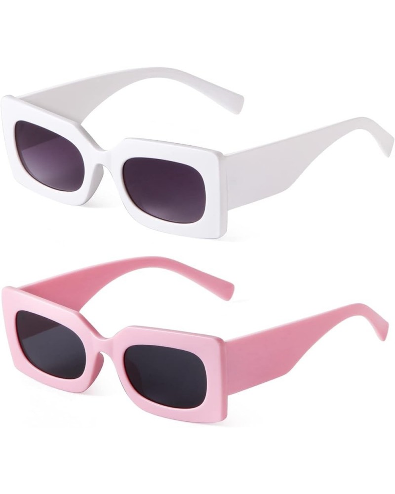 Retro Rectangle Sunglasses for Women Fashion Oval Lenses Pink Square Frame with UV400 Protection Pink+white $8.94 Square