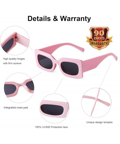 Retro Rectangle Sunglasses for Women Fashion Oval Lenses Pink Square Frame with UV400 Protection Pink+white $8.94 Square