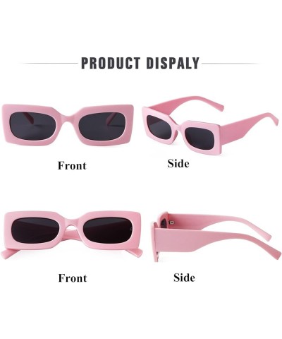 Retro Rectangle Sunglasses for Women Fashion Oval Lenses Pink Square Frame with UV400 Protection Pink+white $8.94 Square