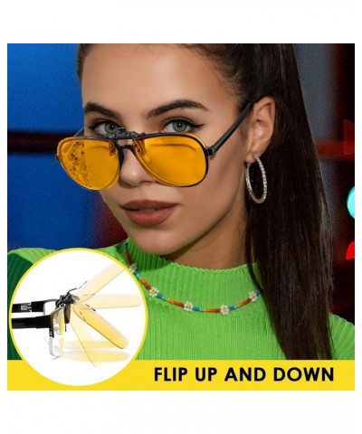 Clip on Sunglasses for Big Prescription Glasses Women Men Flip up Sunglasses over Eyeglasses Polarized Sun Glasses A-yellow-f...