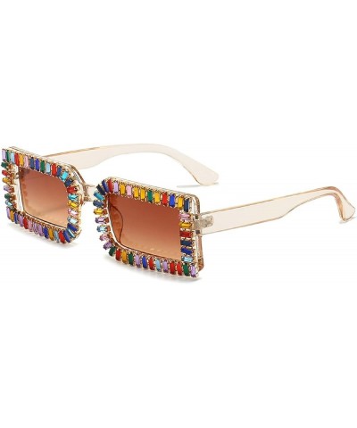 Colorful Crystal Sunglasses Women Square Sunglasses Bling Rhinestone Sunglasses for Woman Luxury Fashion Shade UV400 Brown $1...