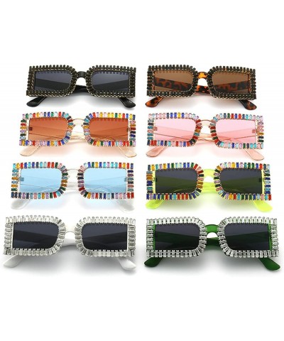 Colorful Crystal Sunglasses Women Square Sunglasses Bling Rhinestone Sunglasses for Woman Luxury Fashion Shade UV400 Brown $1...