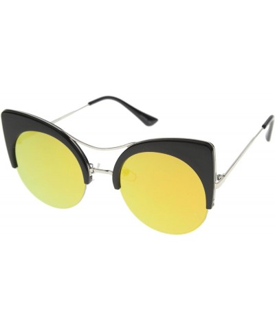 Womens Oversized Half Frame Semi-Rimless Flat Lens Round Cat Eye Sunglasses 51mm Black-silver / Sun $9.68 Rimless