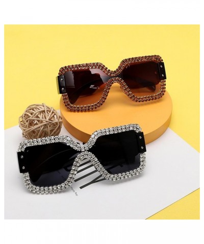 Luxury Rhinestone Square Rimless Sunglasses Women Big Diamond Sun Glasses for Women Fashion jewel Eyeglasses 2pcs-orange&blue...