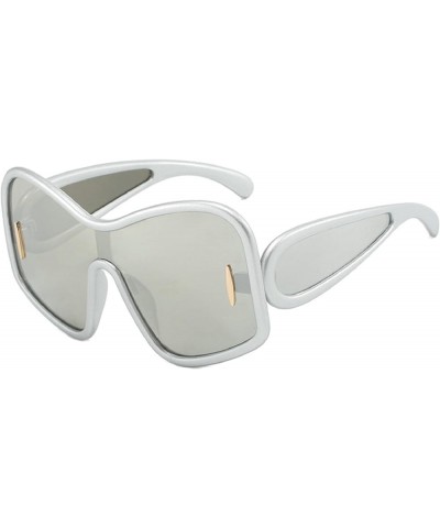 Oversized One Piece Women Sunglasses Fashion Sunglasses For Men UV400 Trending Female Eyewear Silver $9.98 Cat Eye