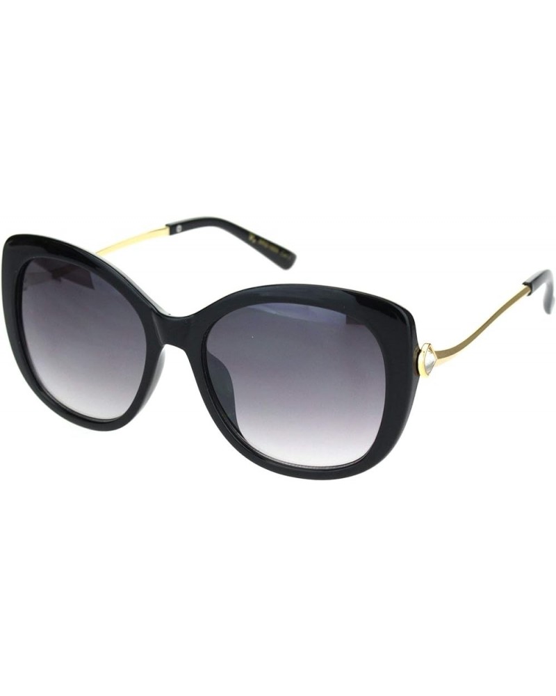 Womens Diamond Shape Rhinestone Hinge Thick Plastic Butterfly Sunglasses Black Gold Smoke $9.51 Butterfly