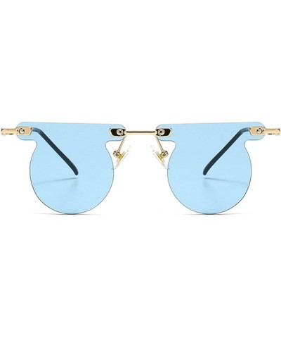 vintage small sunglasses women round metal rimless glasses for men fashion 2021 new flat top hippie clear sunglass Dark Blue ...