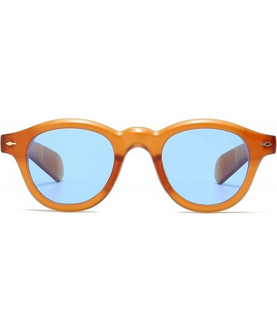 Retro Round Sunglasses for Men Women Classic Vintage Circle Sunnies Tinted Lens Orange/Blue $10.00 Round