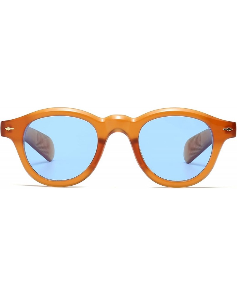 Retro Round Sunglasses for Men Women Classic Vintage Circle Sunnies Tinted Lens Orange/Blue $10.00 Round