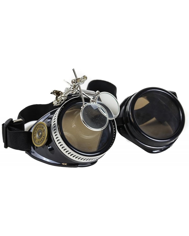 Steampunk Victorian Style Goggles with Shotgun Shell, Colored Lenses & Ocular Loupe Black $9.90 Round