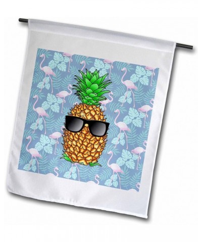 Funny cool pineapple with sunglasses on flamingo pattern. - Flags (fl_352696_2) 18 x 27 inch Garden Flag $10.59 Designer