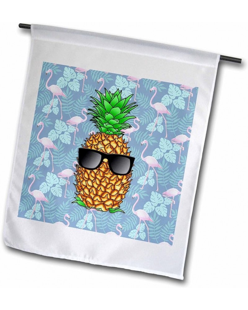 Funny cool pineapple with sunglasses on flamingo pattern. - Flags (fl_352696_2) 18 x 27 inch Garden Flag $10.59 Designer