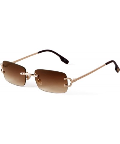 Retro Rimless Rectangle Sunglasses for Men Women Trendy Frameless Tinted Lens Eyewear Gradient Brown C $13.81 Rimless