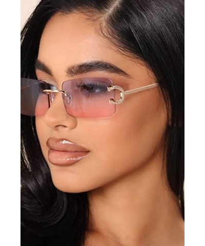 Retro Rimless Rectangle Sunglasses for Men Women Trendy Frameless Tinted Lens Eyewear Gradient Brown C $13.81 Rimless