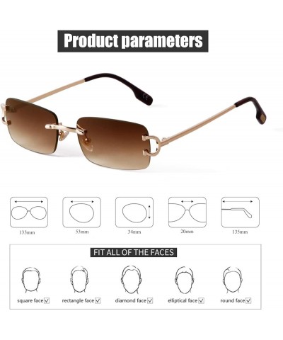 Retro Rimless Rectangle Sunglasses for Men Women Trendy Frameless Tinted Lens Eyewear Gradient Brown C $13.81 Rimless