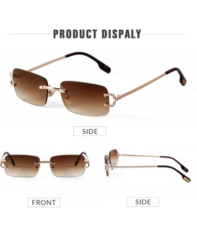 Retro Rimless Rectangle Sunglasses for Men Women Trendy Frameless Tinted Lens Eyewear Gradient Brown C $13.81 Rimless