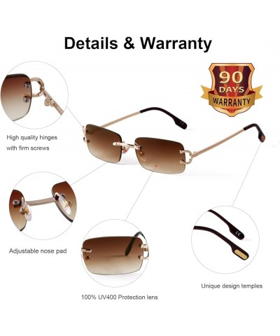 Retro Rimless Rectangle Sunglasses for Men Women Trendy Frameless Tinted Lens Eyewear Gradient Brown C $13.81 Rimless