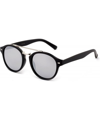 Modern Celeb Design Round Vintage Look Fashion Mirrored Sunglasses Matte Black/Mirror $7.79 Oversized