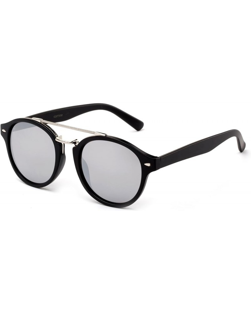 Modern Celeb Design Round Vintage Look Fashion Mirrored Sunglasses Matte Black/Mirror $7.79 Oversized