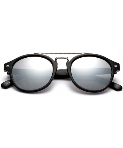 Modern Celeb Design Round Vintage Look Fashion Mirrored Sunglasses Matte Black/Mirror $7.79 Oversized