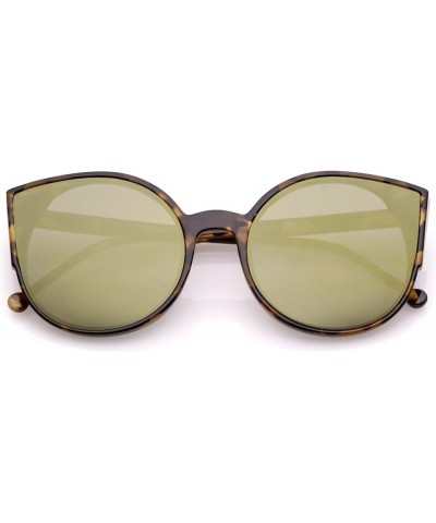 Women's Slim Arms Round Colored Mirror Flat Lens Cat Eye Sunglasses 56mm Tortoise / Gold Mirror $9.43 Cat Eye