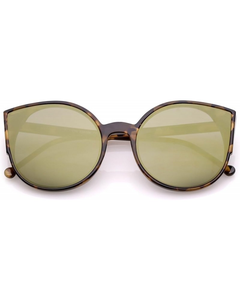 Women's Slim Arms Round Colored Mirror Flat Lens Cat Eye Sunglasses 56mm Tortoise / Gold Mirror $9.43 Cat Eye