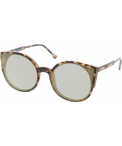 Women's Slim Arms Round Colored Mirror Flat Lens Cat Eye Sunglasses 56mm Tortoise / Gold Mirror $9.43 Cat Eye