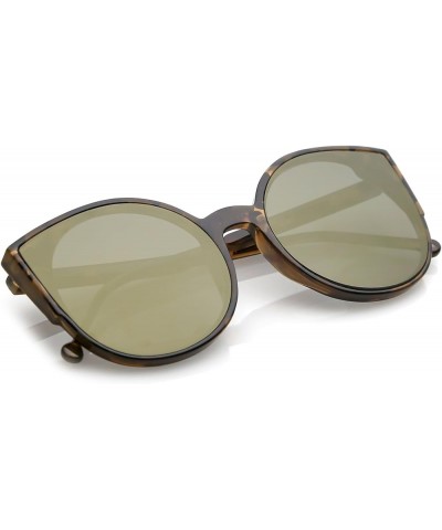 Women's Slim Arms Round Colored Mirror Flat Lens Cat Eye Sunglasses 56mm Tortoise / Gold Mirror $9.43 Cat Eye