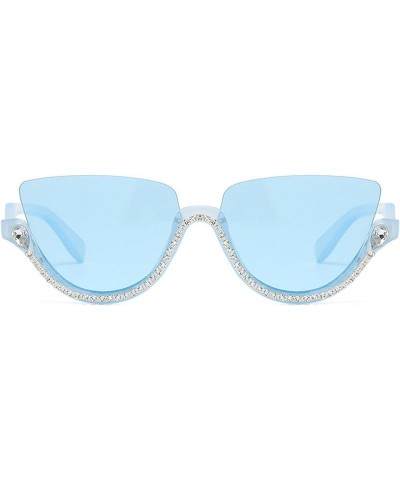 Rhinestone Cat Eye Sunglasses for Women Shiny bling Crystal Rhinestone Sunglasses Trend Ladies Half Frame Sunglasses Blue $9....