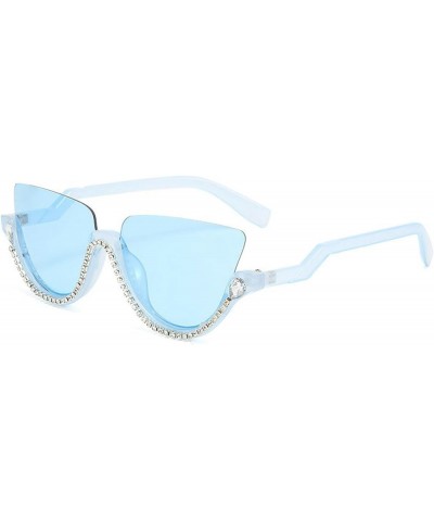 Rhinestone Cat Eye Sunglasses for Women Shiny bling Crystal Rhinestone Sunglasses Trend Ladies Half Frame Sunglasses Blue $9....