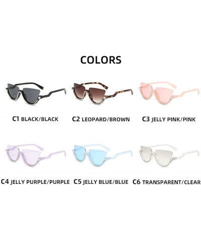 Rhinestone Cat Eye Sunglasses for Women Shiny bling Crystal Rhinestone Sunglasses Trend Ladies Half Frame Sunglasses Blue $9....