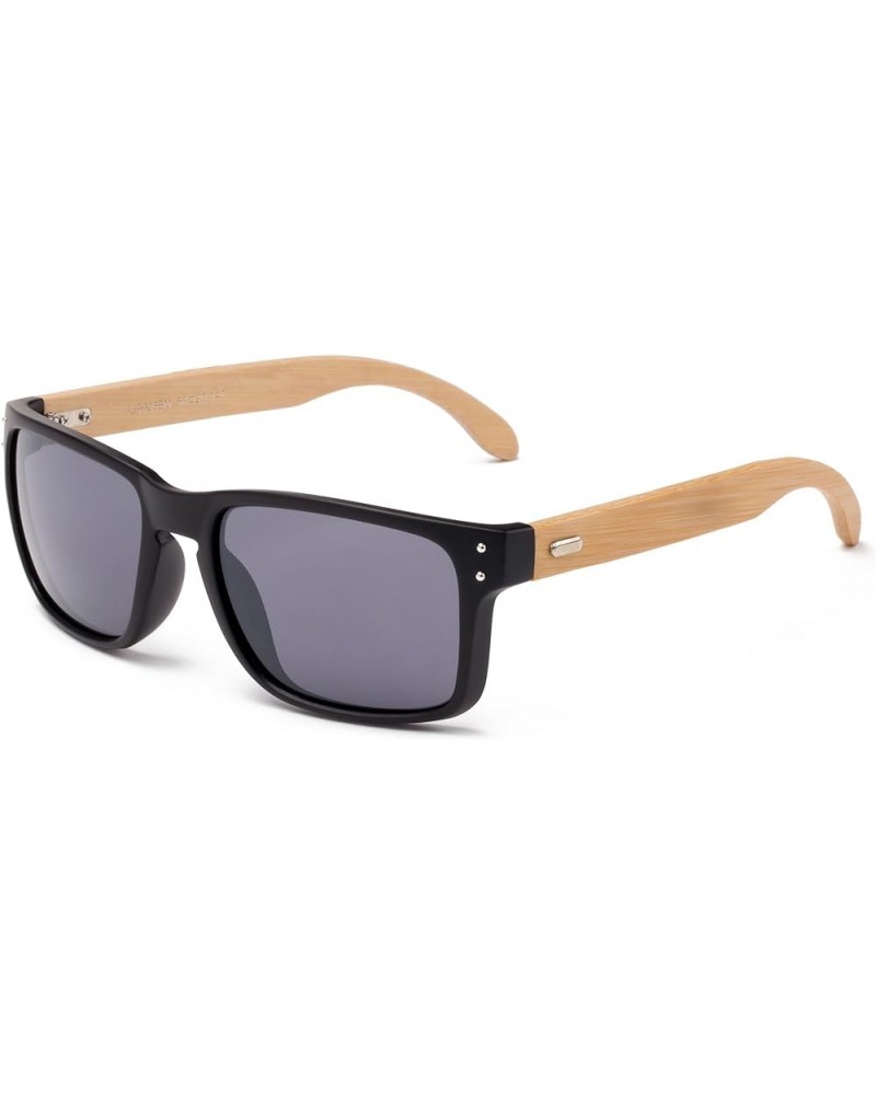 Newbee Fashion -"Camarillo" Squared Design Fashion Real Bamboo Sunglasses Matte Black/Light Bamboo $10.79 Wayfarer