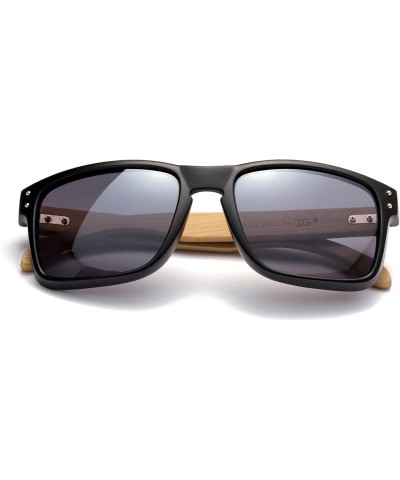 Newbee Fashion -"Camarillo" Squared Design Fashion Real Bamboo Sunglasses Matte Black/Light Bamboo $10.79 Wayfarer