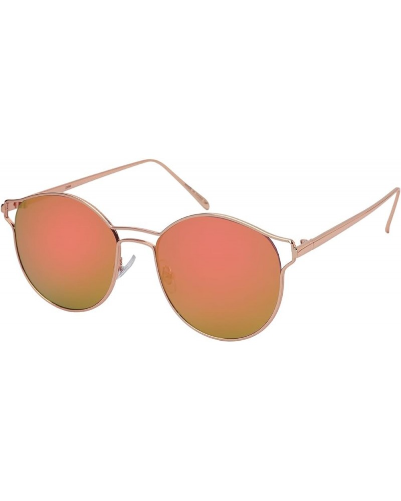 Round Metal Cut Out Horn Rimmed Sunnies w/Flat Lens 23088-FLREV Rose Gold Pink $10.25 Round