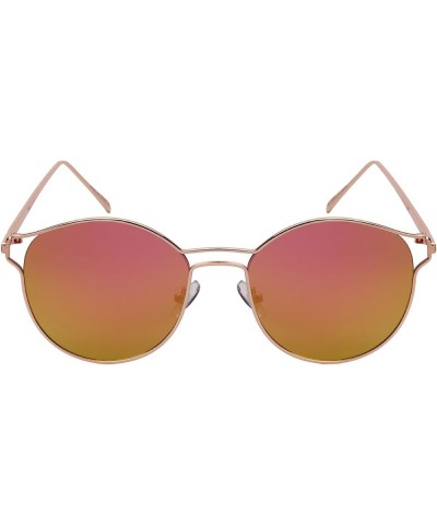 Round Metal Cut Out Horn Rimmed Sunnies w/Flat Lens 23088-FLREV Rose Gold Pink $10.25 Round