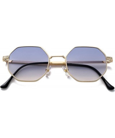 Square Sunglasses for Women Men Retro Octagon Metal Sun Glasses Vintage Polygon Shades A4 Gold/Blue Yellow $11.79 Octagonal