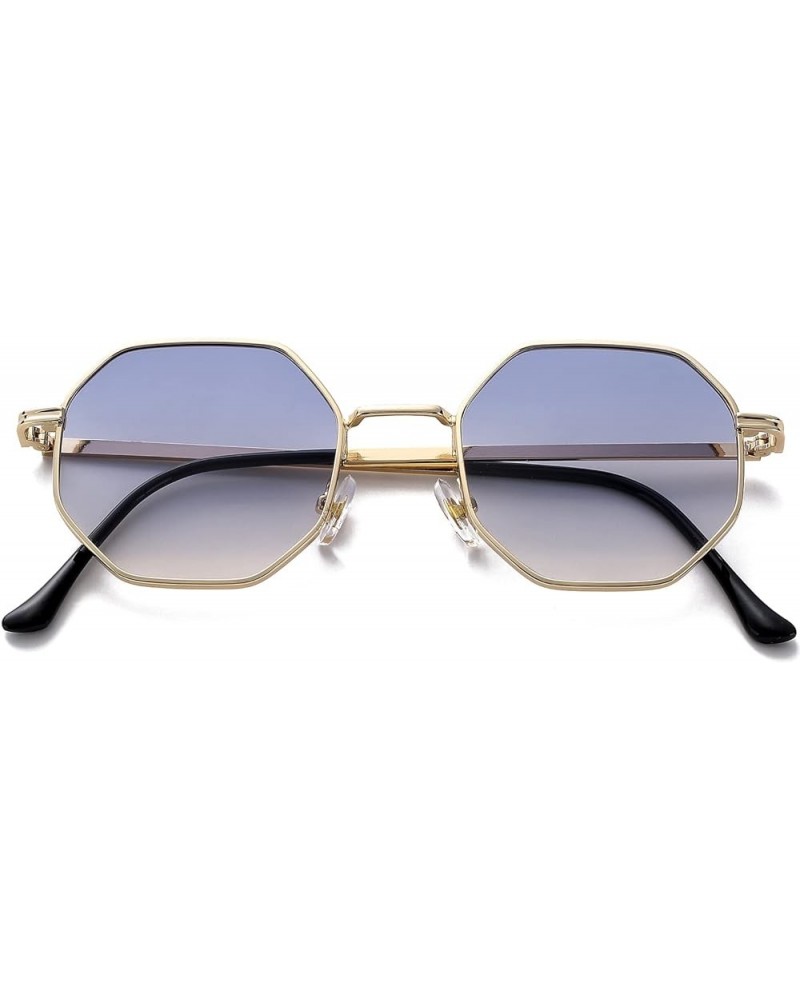 Square Sunglasses for Women Men Retro Octagon Metal Sun Glasses Vintage Polygon Shades A4 Gold/Blue Yellow $11.79 Octagonal