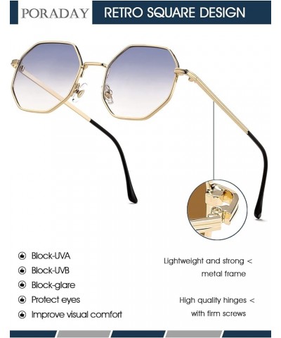 Square Sunglasses for Women Men Retro Octagon Metal Sun Glasses Vintage Polygon Shades A4 Gold/Blue Yellow $11.79 Octagonal