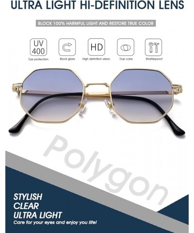 Square Sunglasses for Women Men Retro Octagon Metal Sun Glasses Vintage Polygon Shades A4 Gold/Blue Yellow $11.79 Octagonal