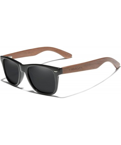 Wooden Sunglasses Polarized for Men Women Retro Vintage Mirrored Lenses Walnut Wood Frame W5777 Black $13.34 Designer