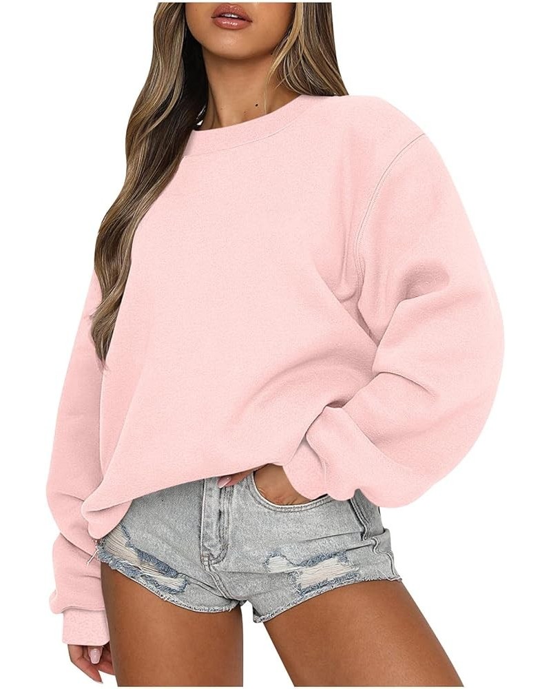 Sweatshirt for Women 2023 Oversized Fleece Long Sleeve Crewneck Pullover Casual Solid Color Top Fall Trendy Clothes Pink $11....