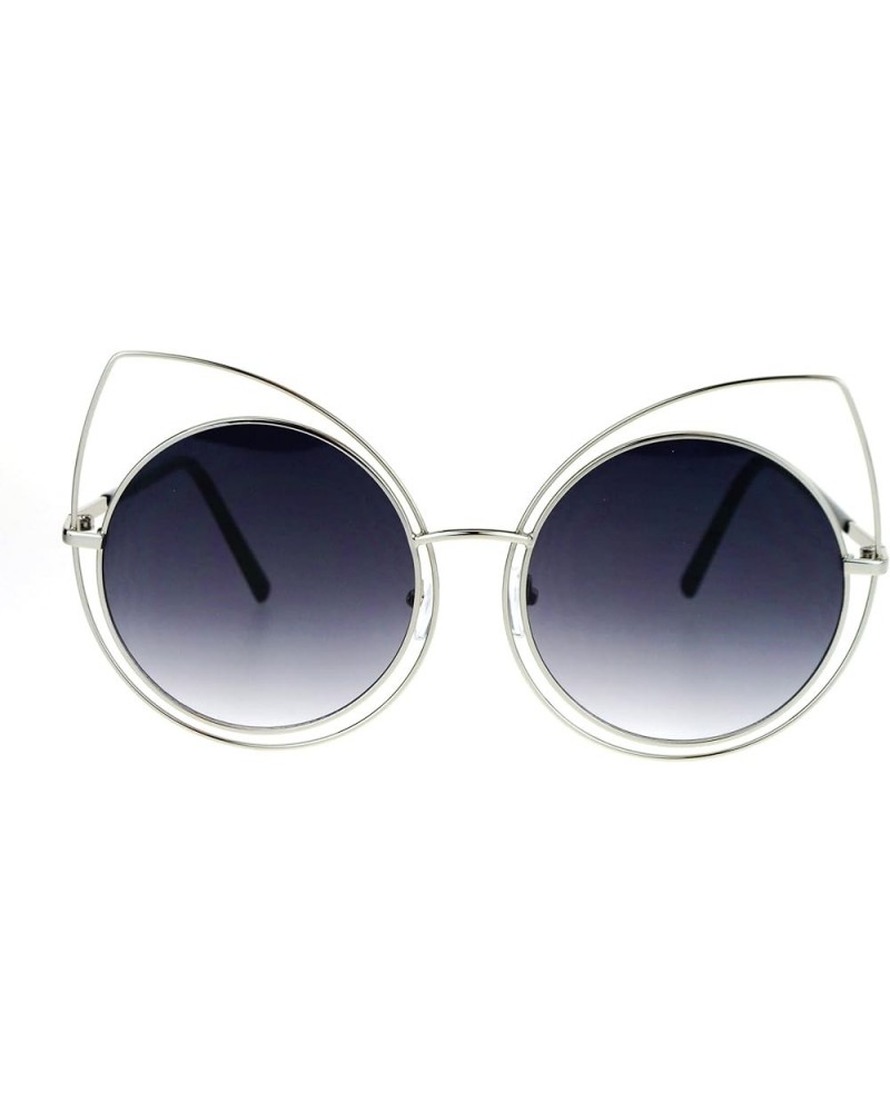 Super Oversized Womens Sunglasses Round Circle Cateye Double Frame UV 400 Silver (Smoke) $10.41 Oversized