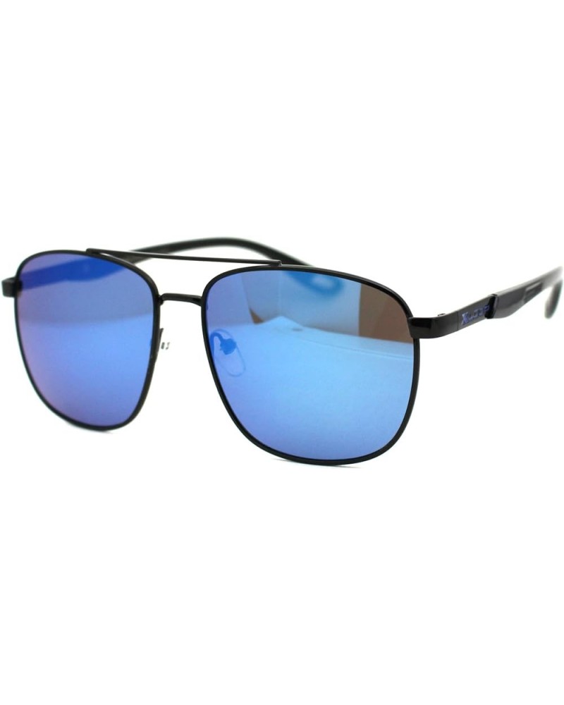 Xloop Mens Metal Rim Officer Style Rectangular Pilots Sunglasses Black Blue Mirror $10.23 Designer